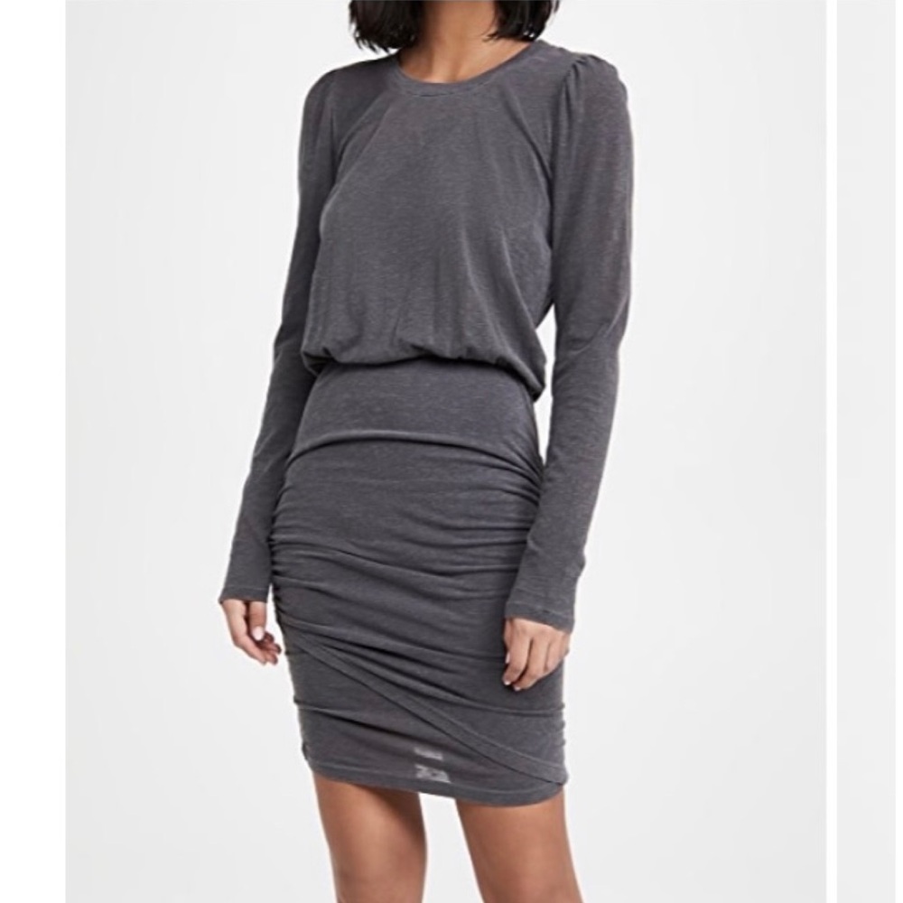 Anthropologie Sundry Puff Sleeve Shirred Dress in Pigment Charcoal. Size 1. NWOT